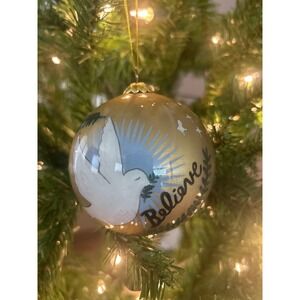 St Nicholas Square Hand Painted Blown Glass Ornament Dove Believe Christmas